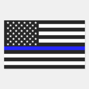 American Flag Thin Blue Line Memorial Symbolic on Rectangular Sticker