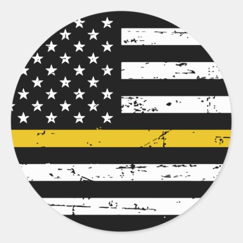 American Flag Thin Gold Line Classic Round Sticker