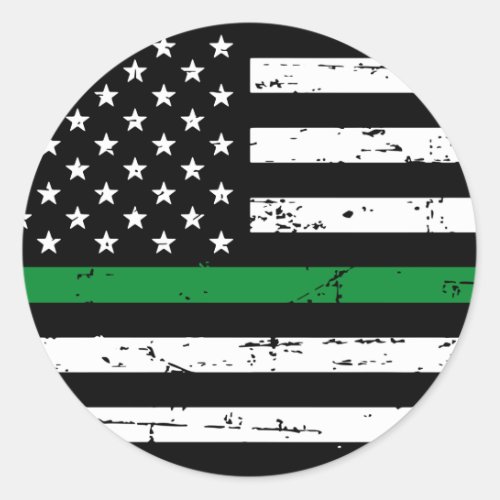 American Flag Thin Green Line Classic Round Sticker