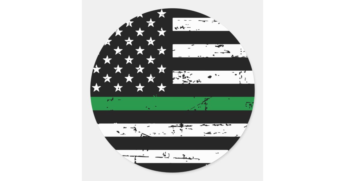 American Flag Thin Green Line Classic Round Sticker | Zazzle