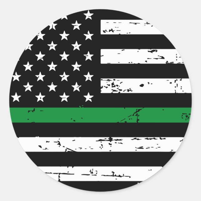 American Flag Thin Green Line Classic Round Sticker (Front)
