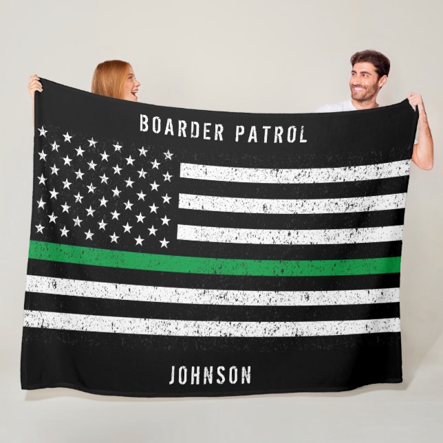 American Flag Thin Green Line Distressed Name Fleece Blanket (In Situ)