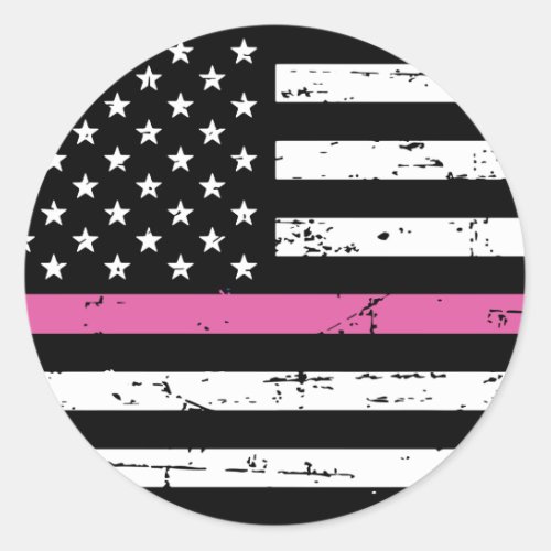 American Flag Thin Pink Line Classic Round Sticker