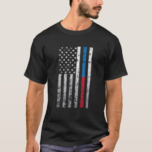 American Flag Thin Red Blue Line Law Firefighter P T-Shirt