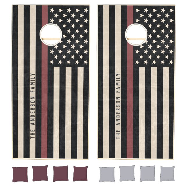 American Flag Thin Red Line Cornhole Boards Set (Set)