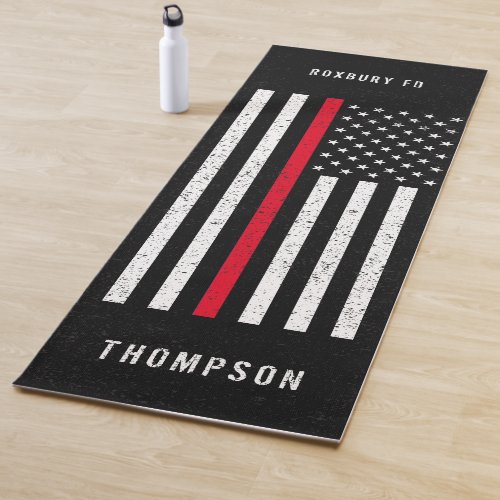 American Flag Thin Red Line Distressed Name Yoga Mat