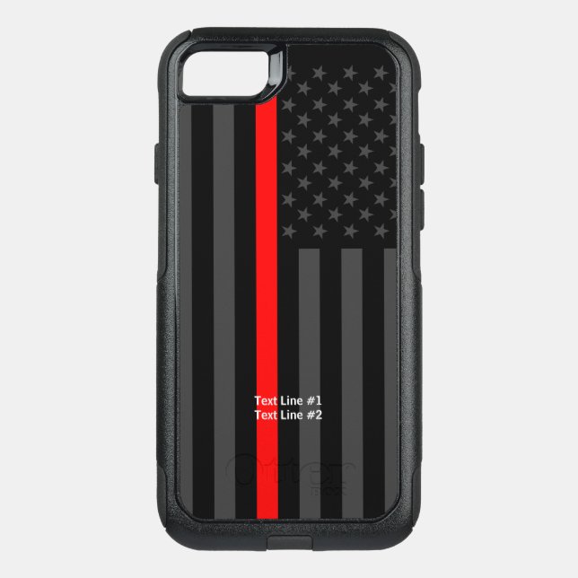 American Flag Thin Red Line Symbol Your Text on Otterbox iPhone Case (Back)