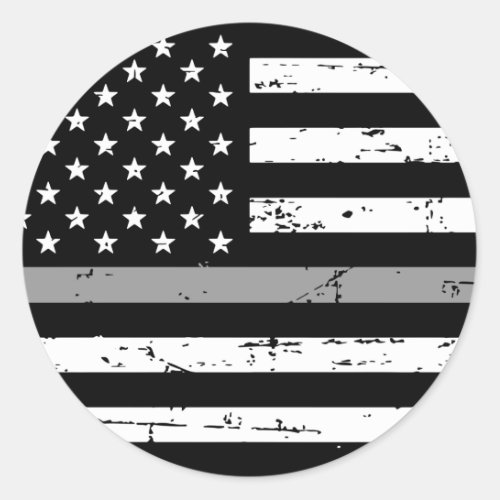 American Flag Thin Silver Line Classic Round Sticker