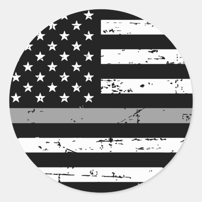 American Flag Thin Silver Line Classic Round Sticker (Front)