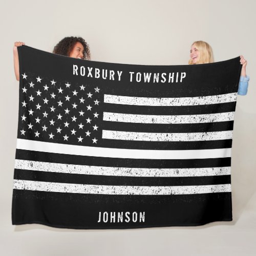 American Flag Thin White Line Distressed Name Fleece Blanket