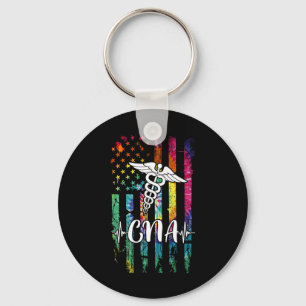 American Flag Tie Dye Cna Costume Nurse Day Nursin Keychain