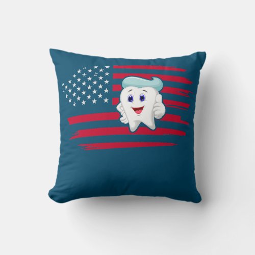 American Flag Tooth  Throw Pillow