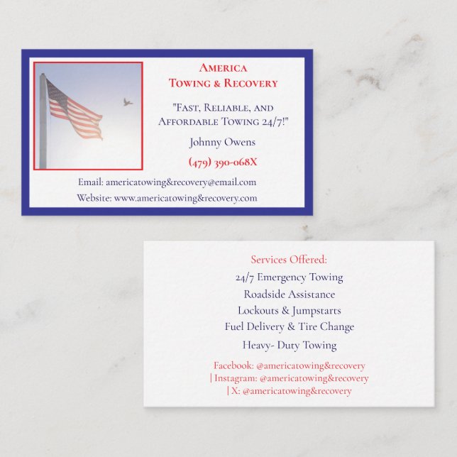 American Flag Tow Truck Service Driver Wrecker  Business Card (Front/Back)