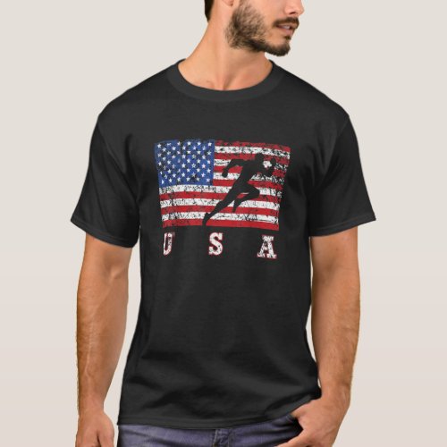 American Flag Track Amp Field Usa Gift Track Team T_Shirt