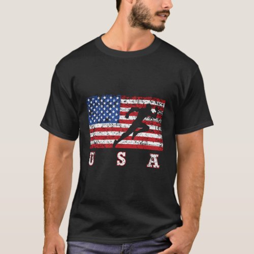 American Flag Track Field Usa Track Team T_Shirt