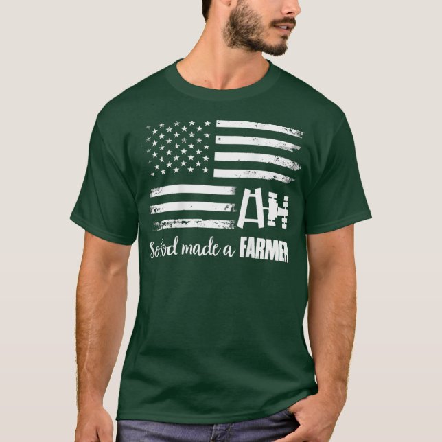 American Flag Tractor So God Made A Farmer T-Shirt (Front)