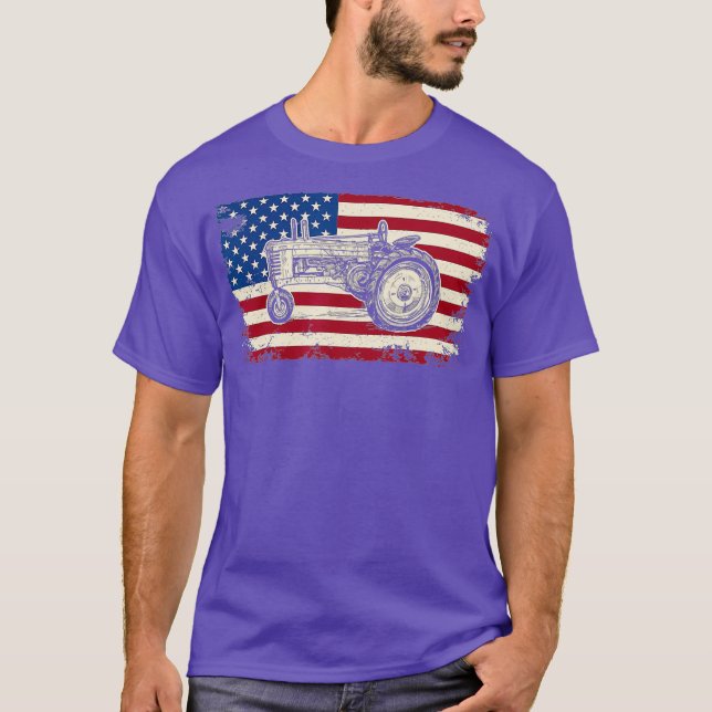 American Flag Tractors Farm Vehicles Farming T-Shirt (Front)
