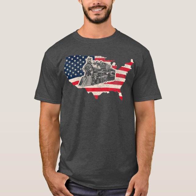 American Flag Train Fast And Smokey Railroad T-Shirt (Front)
