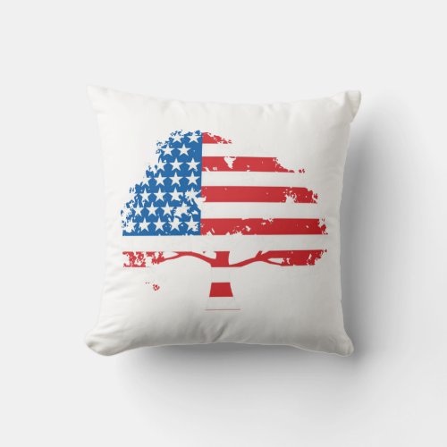 American Flag Tree Throw Pillow