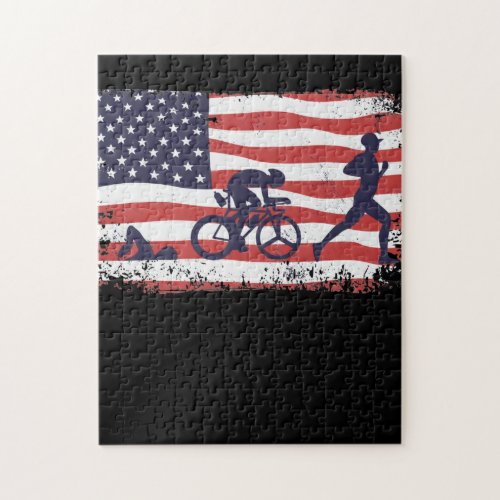 American flag Triathlon Jigsaw Puzzle