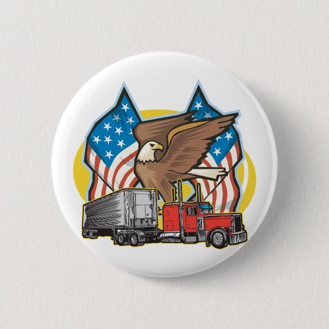 American Flag Trucker Pinback Button (Front)
