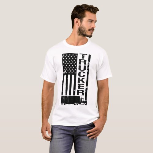 American Flag Trucker Stressed T_Shirt