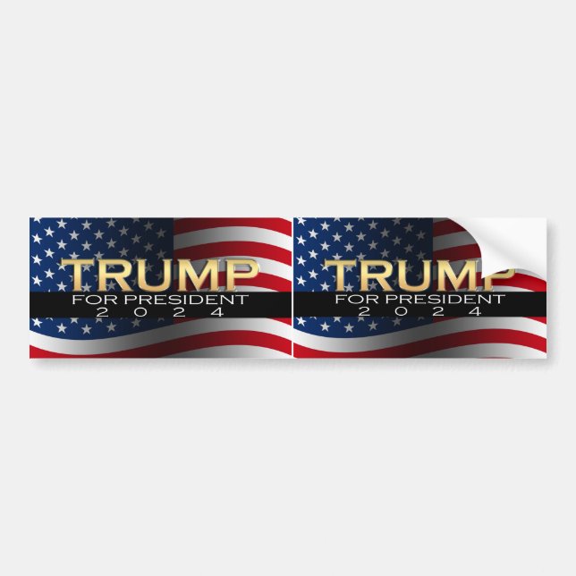 American Flag Trump 2024 Gold Patriotic Bumper Sticker (Front)