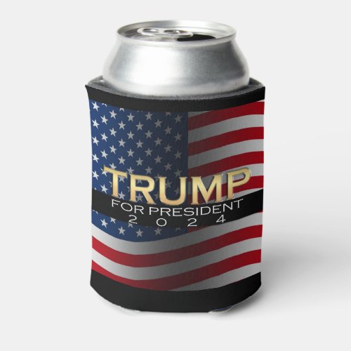 American Flag Trump 2024 Gold Patriotic Can Cooler