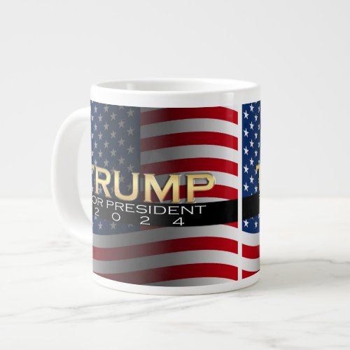 American Flag Trump 2024 Gold Patriotic Giant Coffee Mug