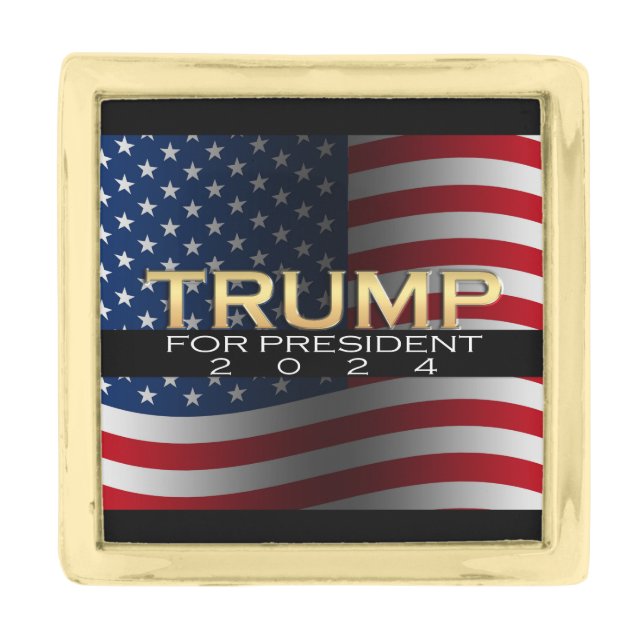 American Flag Trump 2024 Gold Patriotic Gold Finish Lapel Pin (Front)