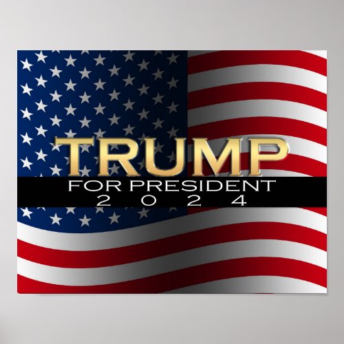 American Flag Trump 2024 Gold Patriotic Poster