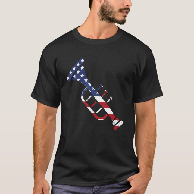 American Flag Trumpet Brass Musical Instrument Cla T-Shirt (Front)