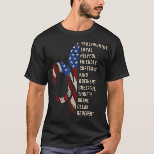 American Flag Trustworthy Helpful Friendly Courteo T_Shirt