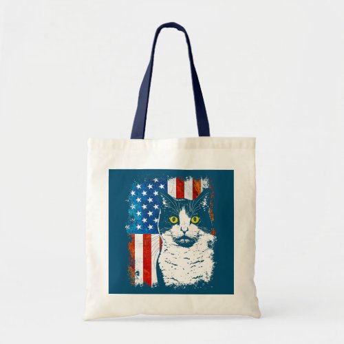 American Flag Tuxedo Cat 4th of July Feline Lover Tote Bag