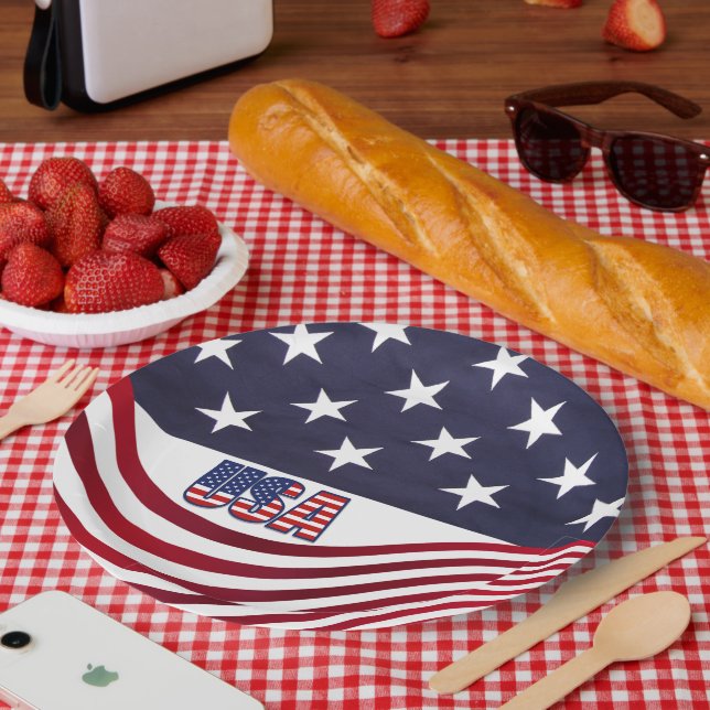 American Flag U.S.A. July 4th Independence Day Paper Plates (Picnic)