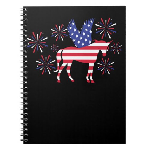 American Flag Unicorn Horse Women Kids 4th of July Notebook