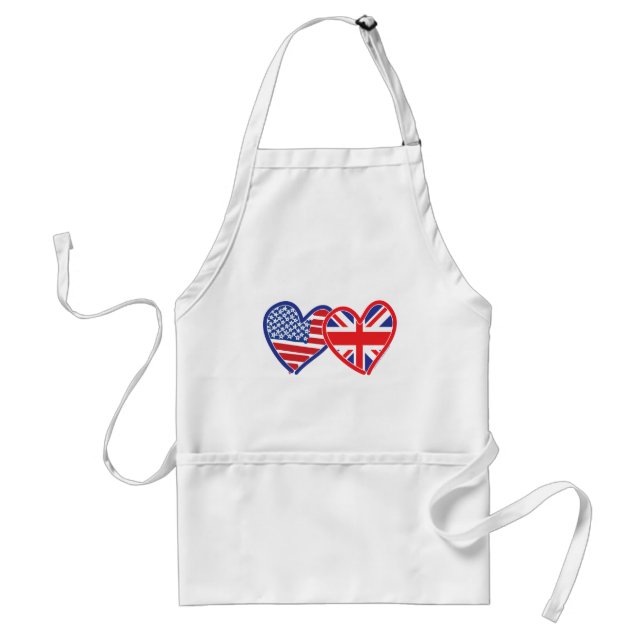 American Flag/Union Jack Flag Hearts Adult Apron (Front)