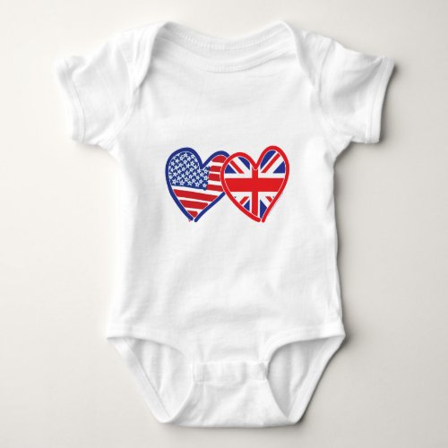 American FlagUnion Jack Flag Hearts Baby Bodysuit