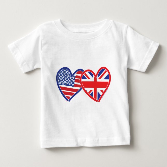 American Flag/Union Jack Flag Hearts Baby T-Shirt (Front)
