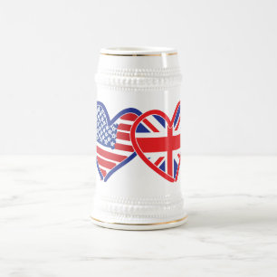 American Flag/Union Jack Flag Hearts Beer Stein