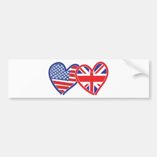 American FlagUnion Jack Flag Hearts Bumper Sticker