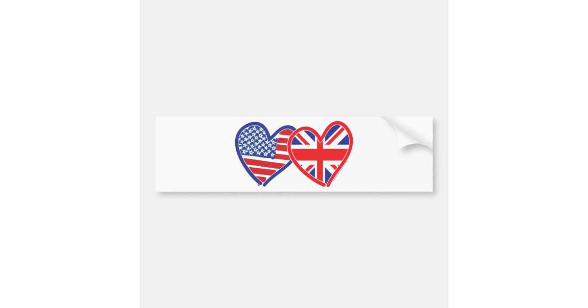 American Flag/Union Jack Flag Hearts Bumper Sticker | Zazzle