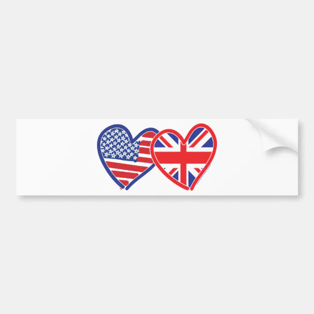 American Flag/Union Jack Flag Hearts Bumper Sticker | Zazzle