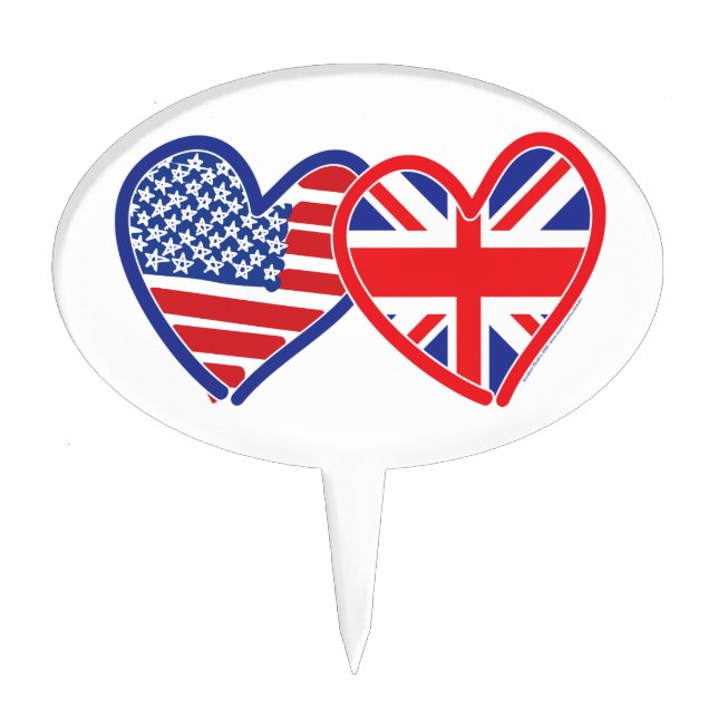 American Flag Union Jack Flag Hearts Cake Topper (Front)