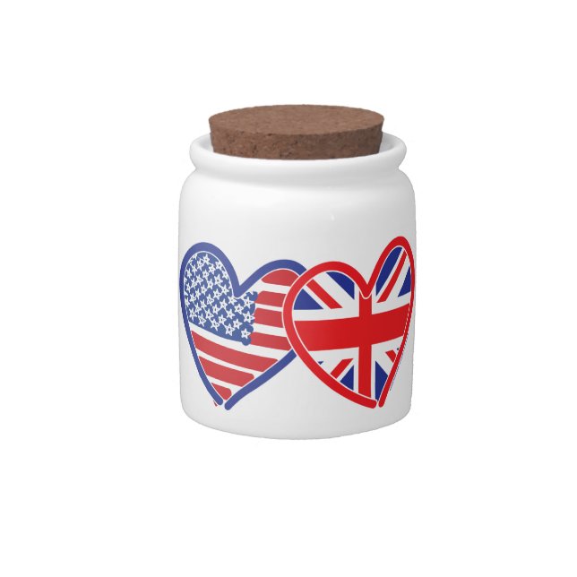 American Flag Union Jack Flag Hearts Candy Jar (Front)