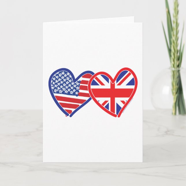 American Flag/Union Jack Flag Hearts Card (Front)