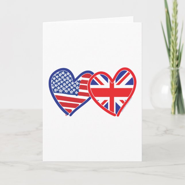 American Flag/Union Jack Flag Hearts Card (Front)