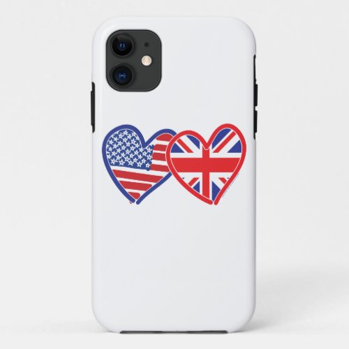 American Flag Union Jack Flag Hearts iPhone 11 Case