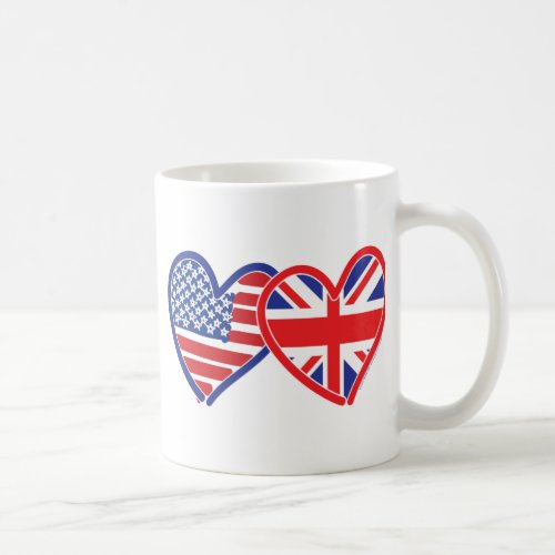 American Flag Union Jack Flag Hearts Coffee Mug