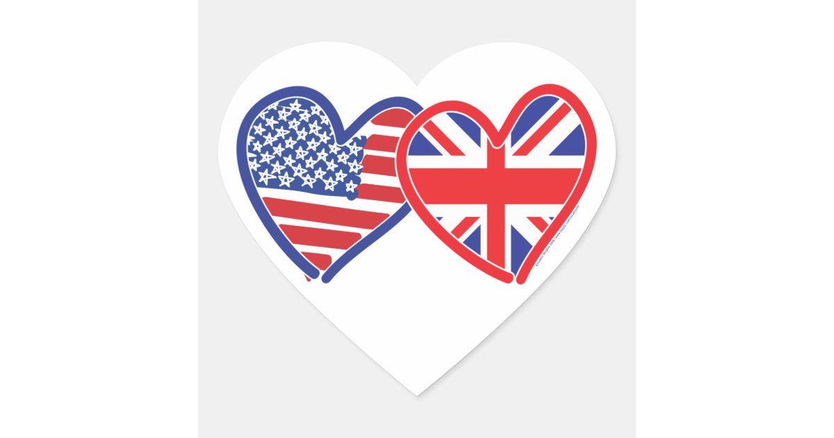 American Flag/Union Jack Flag Hearts Heart Sticker | Zazzle